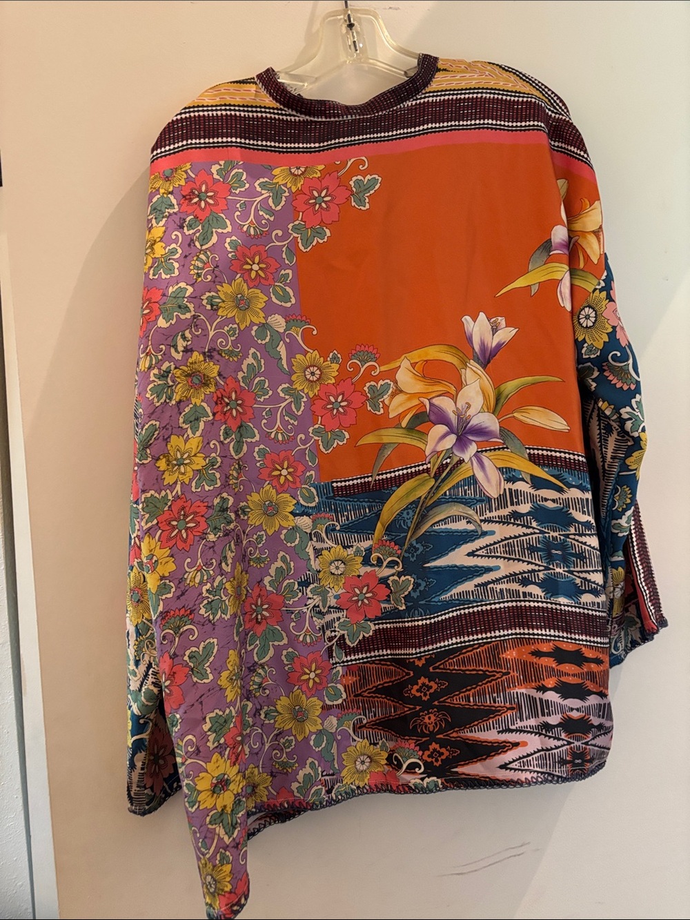Johnny Was Orange Floral Patchwork Button-Front Jacket size M 100% silk - Picture 4 of 6